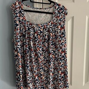 Sleeveless Navy, White & Rust Printed Scoop Neck Top